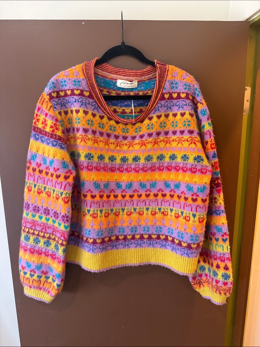 NWT Free Prople Favorite Things Mixed Print Wool Blend Sweater